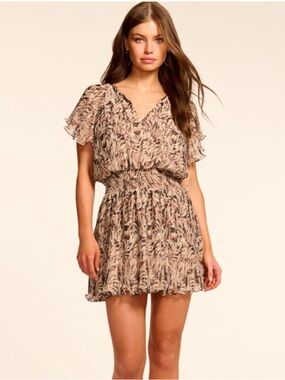 Ramy Brook The Felicia Short Sleeve Smocked Mini Dress Medium